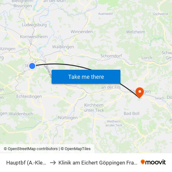 Hauptbf (A.-Klett-Pl.) to Klinik am Eichert Göppingen Frauenklinik map