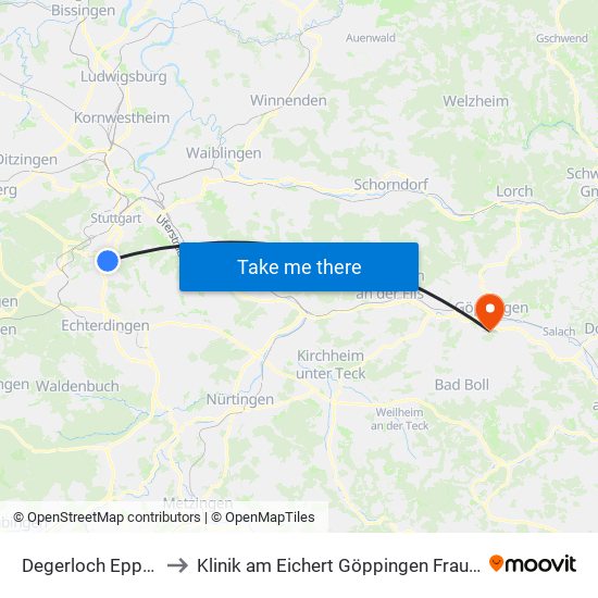 Degerloch Epplestr. to Klinik am Eichert Göppingen Frauenklinik map