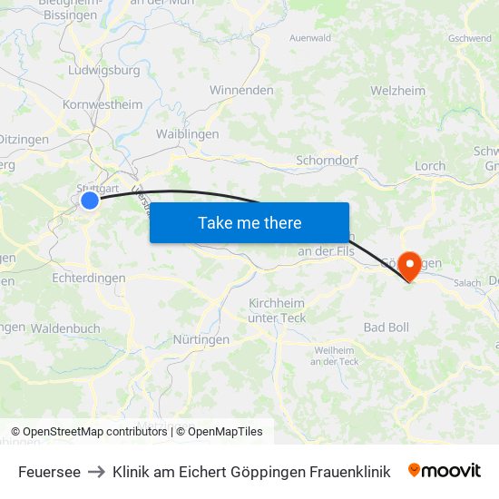 Feuersee to Klinik am Eichert Göppingen Frauenklinik map