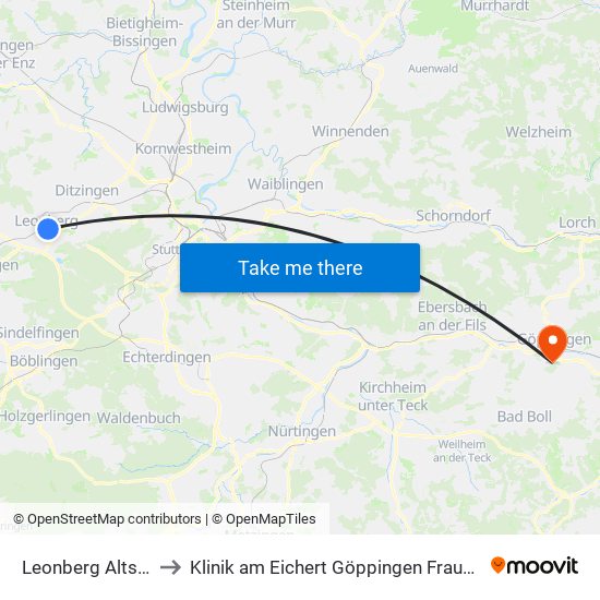 Leonberg Altstadt to Klinik am Eichert Göppingen Frauenklinik map