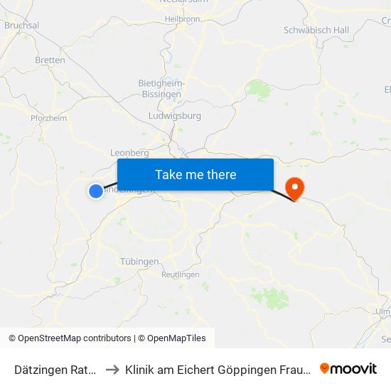 Dätzingen Rathaus to Klinik am Eichert Göppingen Frauenklinik map