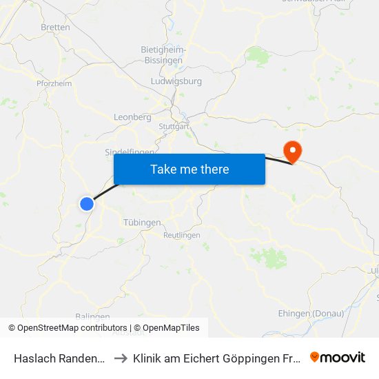Haslach Randenstraße to Klinik am Eichert Göppingen Frauenklinik map
