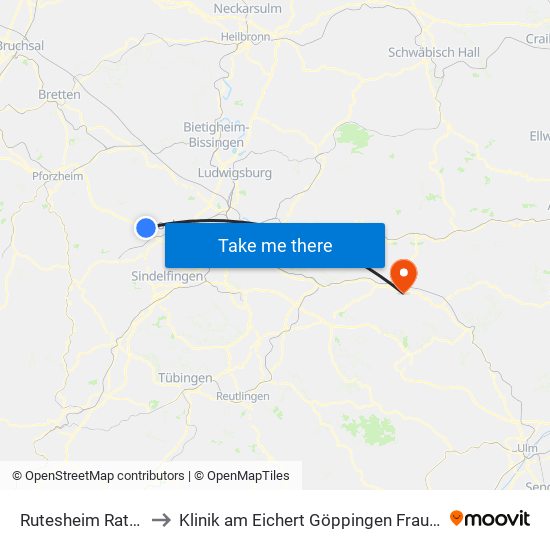 Rutesheim Rathaus to Klinik am Eichert Göppingen Frauenklinik map