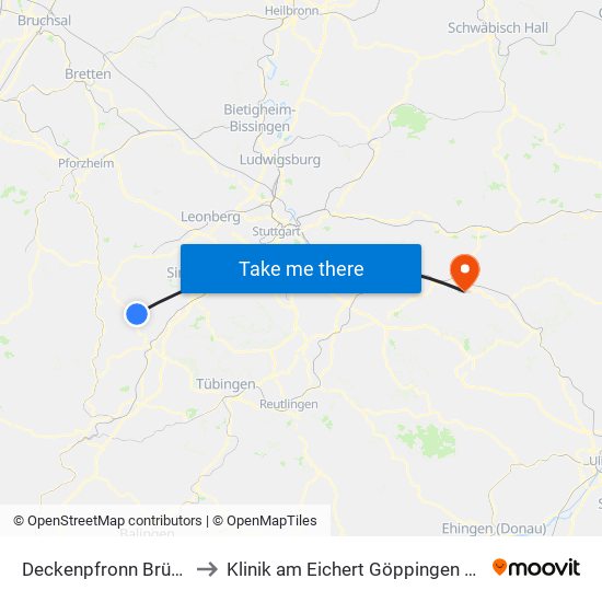 Deckenpfronn Brühlstraße to Klinik am Eichert Göppingen Frauenklinik map