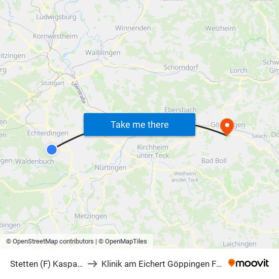 Stetten (F) Kasparswald to Klinik am Eichert Göppingen Frauenklinik map
