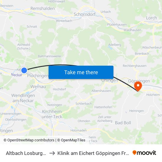 Altbach Losburgstraße to Klinik am Eichert Göppingen Frauenklinik map