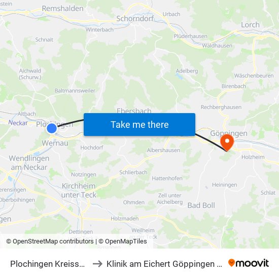Plochingen Kreissparkasse to Klinik am Eichert Göppingen Frauenklinik map