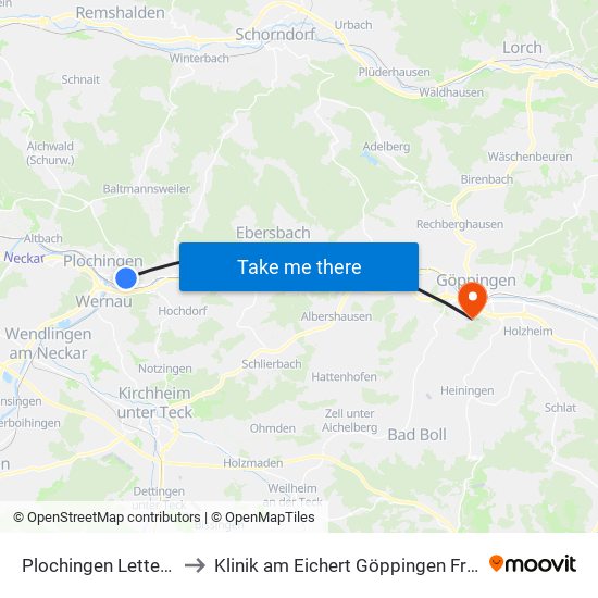 Plochingen Lettenäcker to Klinik am Eichert Göppingen Frauenklinik map