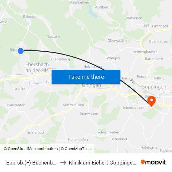 Ebersb.(F) Büchenbr. Siedlung to Klinik am Eichert Göppingen Frauenklinik map