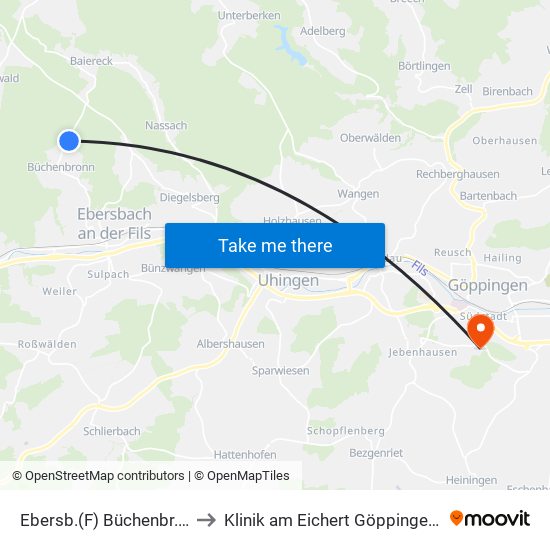 Ebersb.(F) Büchenbr. Forsthaus to Klinik am Eichert Göppingen Frauenklinik map