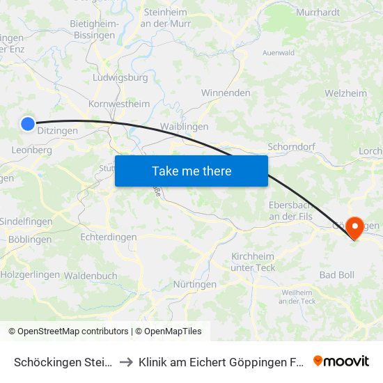 Schöckingen Steinbruch to Klinik am Eichert Göppingen Frauenklinik map