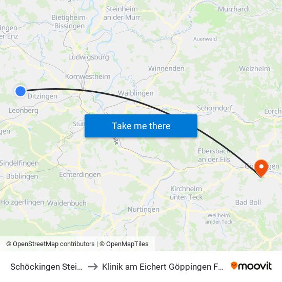 Schöckingen Steinbruch to Klinik am Eichert Göppingen Frauenklinik map