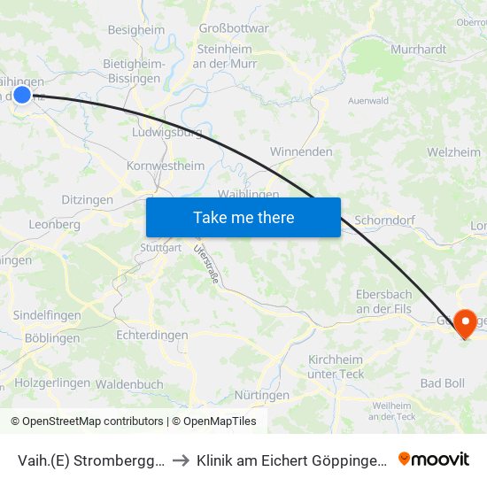 Vaih.(E) Stromberggymnasium to Klinik am Eichert Göppingen Frauenklinik map