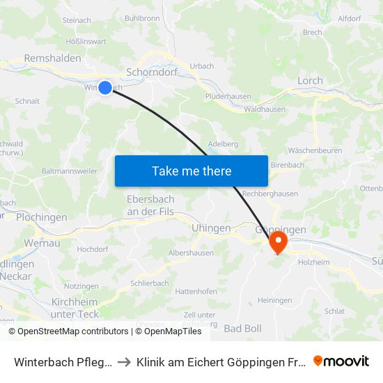 Winterbach Pflegeheim to Klinik am Eichert Göppingen Frauenklinik map
