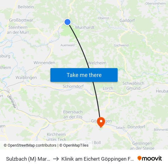 Sulzbach (M) Marktplatz to Klinik am Eichert Göppingen Frauenklinik map