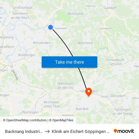 Backnang Industriestraße to Klinik am Eichert Göppingen Frauenklinik map