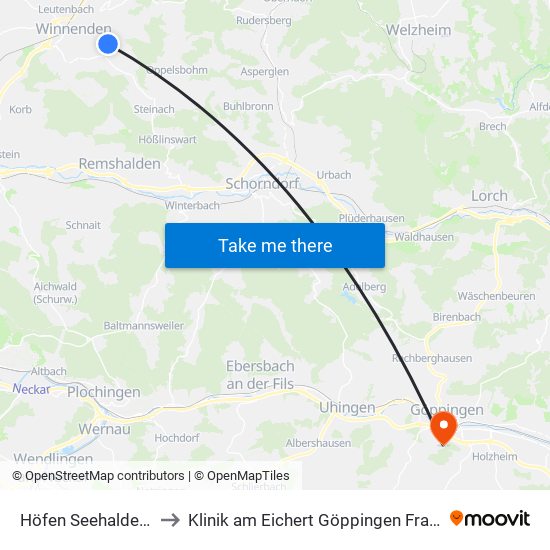 Höfen Seehaldenweg to Klinik am Eichert Göppingen Frauenklinik map