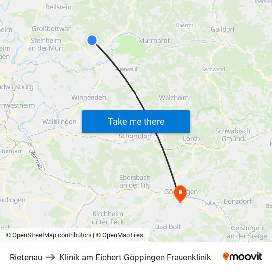 Rietenau to Klinik am Eichert Göppingen Frauenklinik map