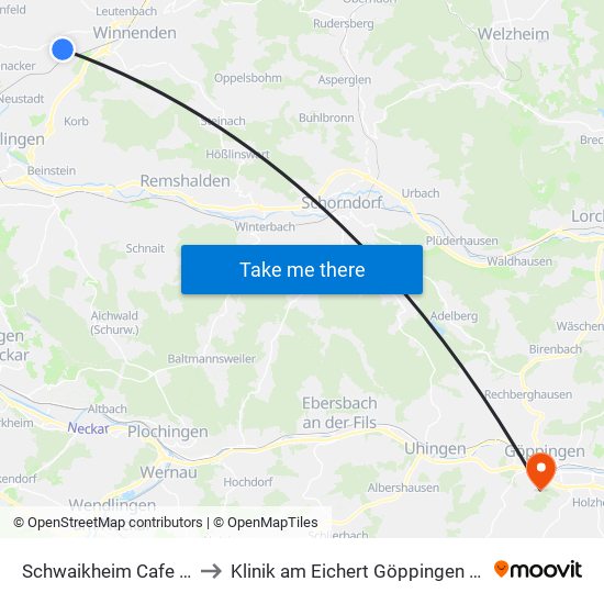 Schwaikheim Cafe Rommel to Klinik am Eichert Göppingen Frauenklinik map