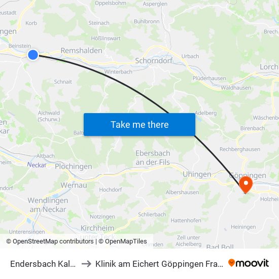 Endersbach Kalkofen to Klinik am Eichert Göppingen Frauenklinik map