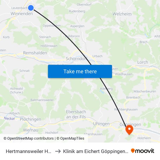 Hertmannsweiler Heckenweg to Klinik am Eichert Göppingen Frauenklinik map