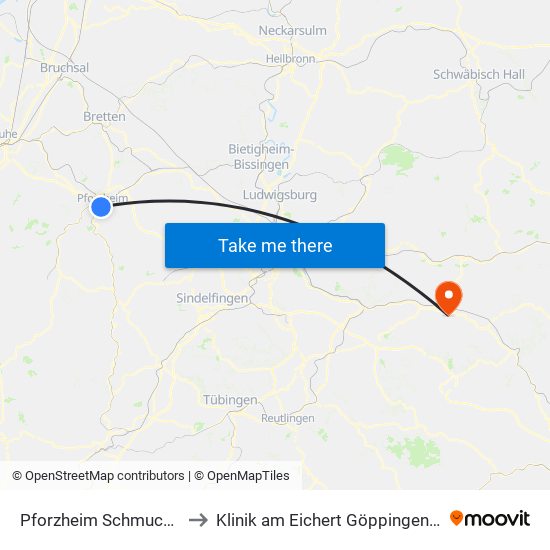 Pforzheim Schmuckmuseum to Klinik am Eichert Göppingen Frauenklinik map