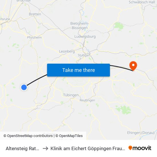 Altensteig Rathaus to Klinik am Eichert Göppingen Frauenklinik map