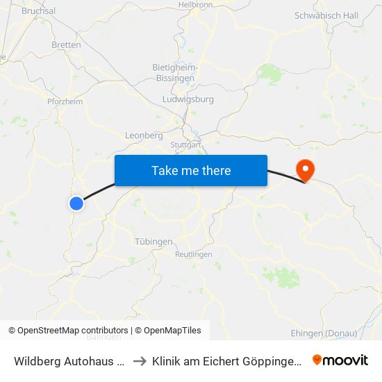 Wildberg Autohaus Braun/Lidl to Klinik am Eichert Göppingen Frauenklinik map