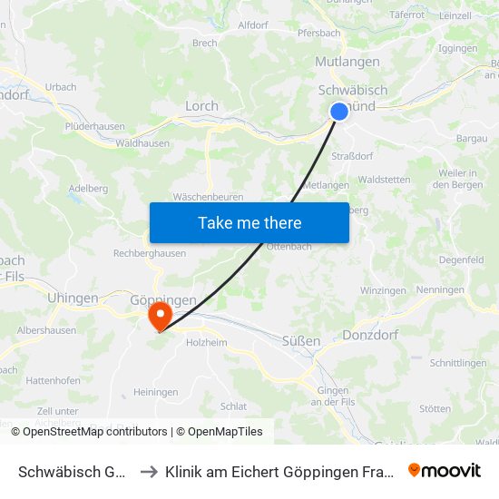 Schwäbisch Gmünd to Klinik am Eichert Göppingen Frauenklinik map