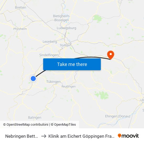 Nebringen Bettäcker to Klinik am Eichert Göppingen Frauenklinik map