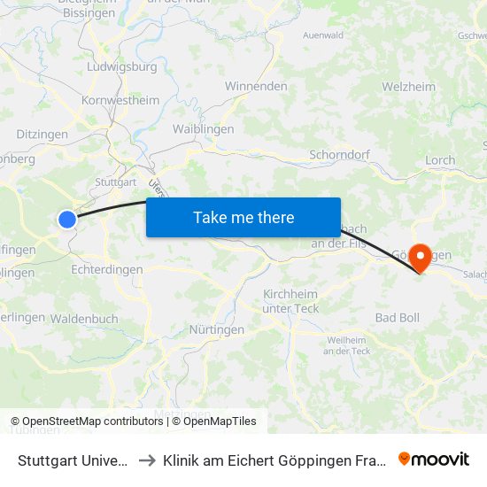 Stuttgart Universität to Klinik am Eichert Göppingen Frauenklinik map