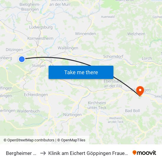 Bergheimer Hof to Klinik am Eichert Göppingen Frauenklinik map