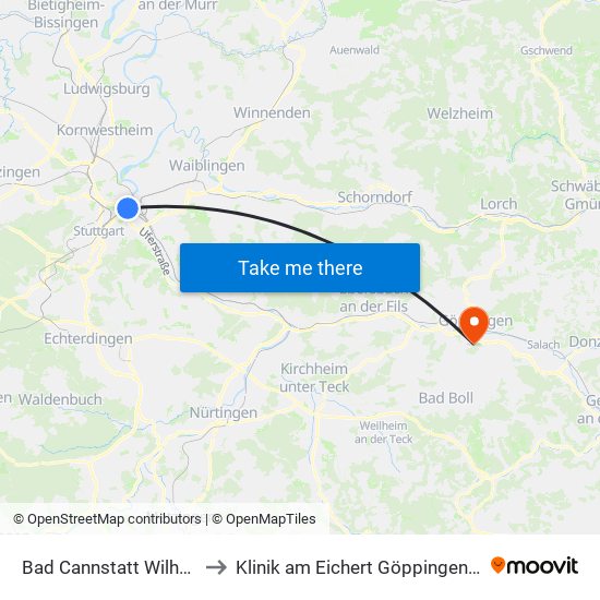 Bad Cannstatt Wilhelmsplatz to Klinik am Eichert Göppingen Frauenklinik map
