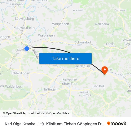 Karl-Olga-Krankenhaus to Klinik am Eichert Göppingen Frauenklinik map