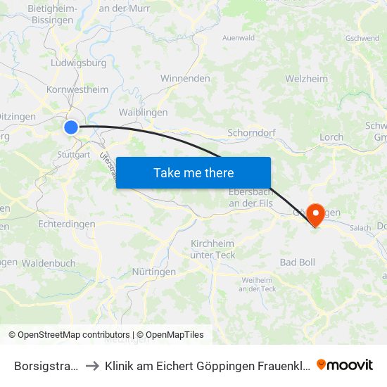 Borsigstraße to Klinik am Eichert Göppingen Frauenklinik map