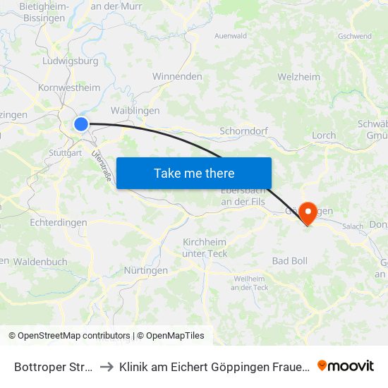 Bottroper Straße to Klinik am Eichert Göppingen Frauenklinik map