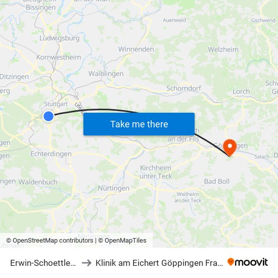 Erwin-Schoettle-Platz to Klinik am Eichert Göppingen Frauenklinik map