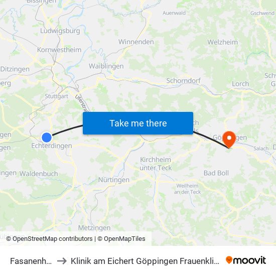 Fasanenhof to Klinik am Eichert Göppingen Frauenklinik map