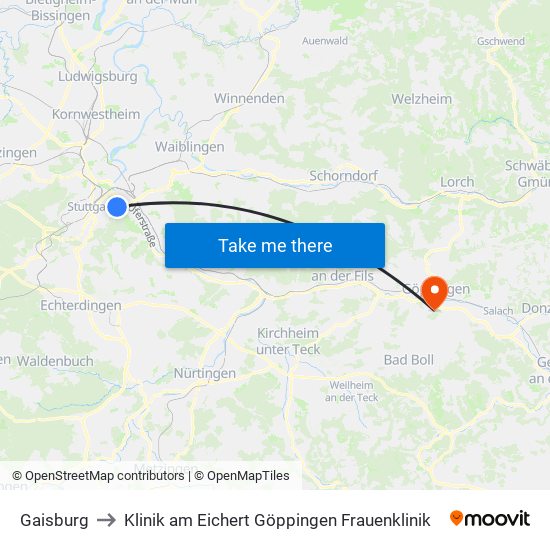 Gaisburg to Klinik am Eichert Göppingen Frauenklinik map
