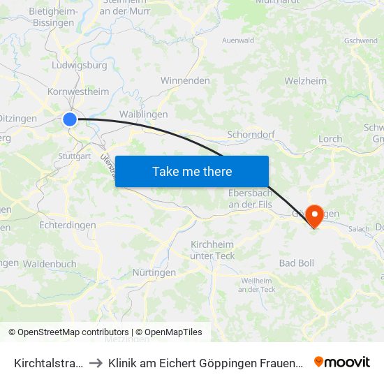Kirchtalstraße to Klinik am Eichert Göppingen Frauenklinik map