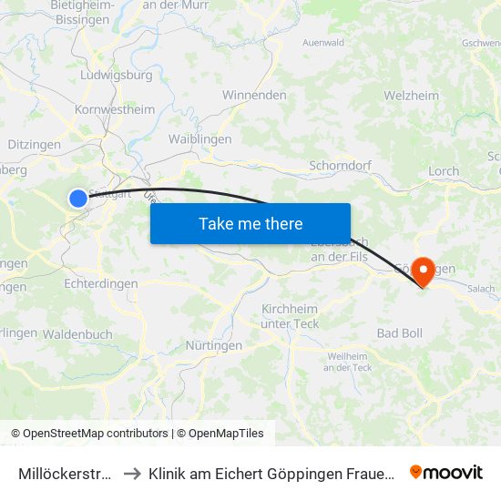 Millöckerstraße to Klinik am Eichert Göppingen Frauenklinik map