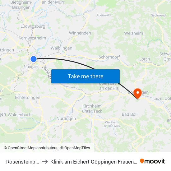 Rosensteinpark to Klinik am Eichert Göppingen Frauenklinik map