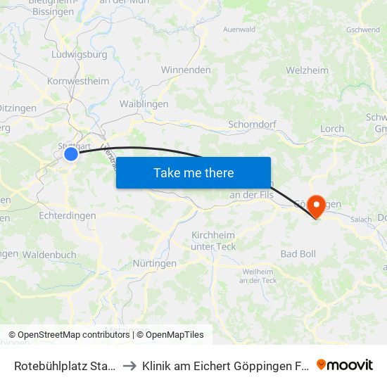 Rotebühlplatz Stadtmitte to Klinik am Eichert Göppingen Frauenklinik map