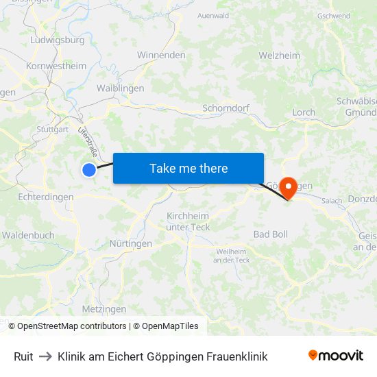 Ruit to Klinik am Eichert Göppingen Frauenklinik map