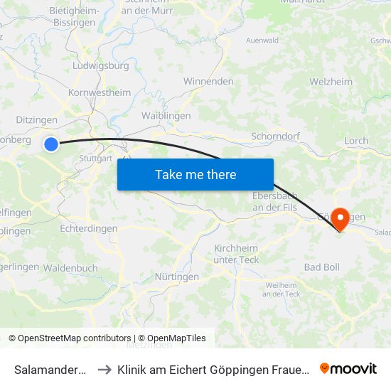 Salamanderweg to Klinik am Eichert Göppingen Frauenklinik map