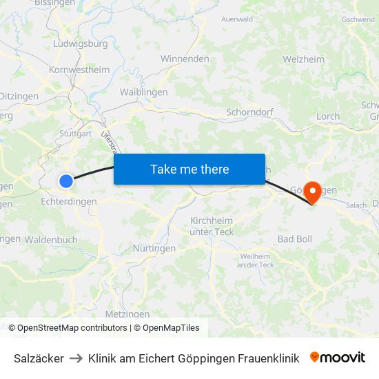 Salzäcker to Klinik am Eichert Göppingen Frauenklinik map