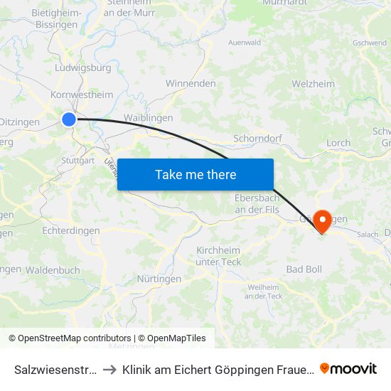 Salzwiesenstraße to Klinik am Eichert Göppingen Frauenklinik map