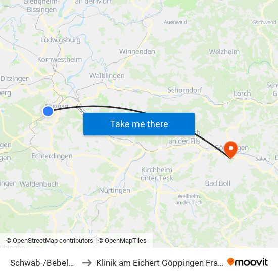 Schwab-/Bebelstraße to Klinik am Eichert Göppingen Frauenklinik map