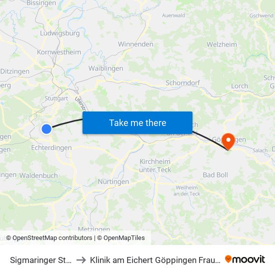 Sigmaringer Straße to Klinik am Eichert Göppingen Frauenklinik map