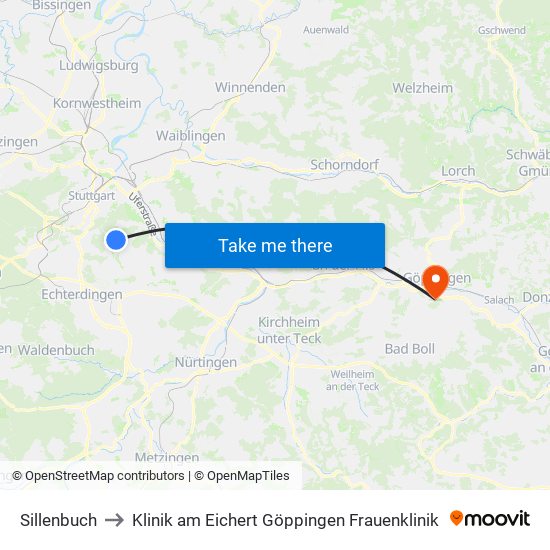 Sillenbuch to Klinik am Eichert Göppingen Frauenklinik map